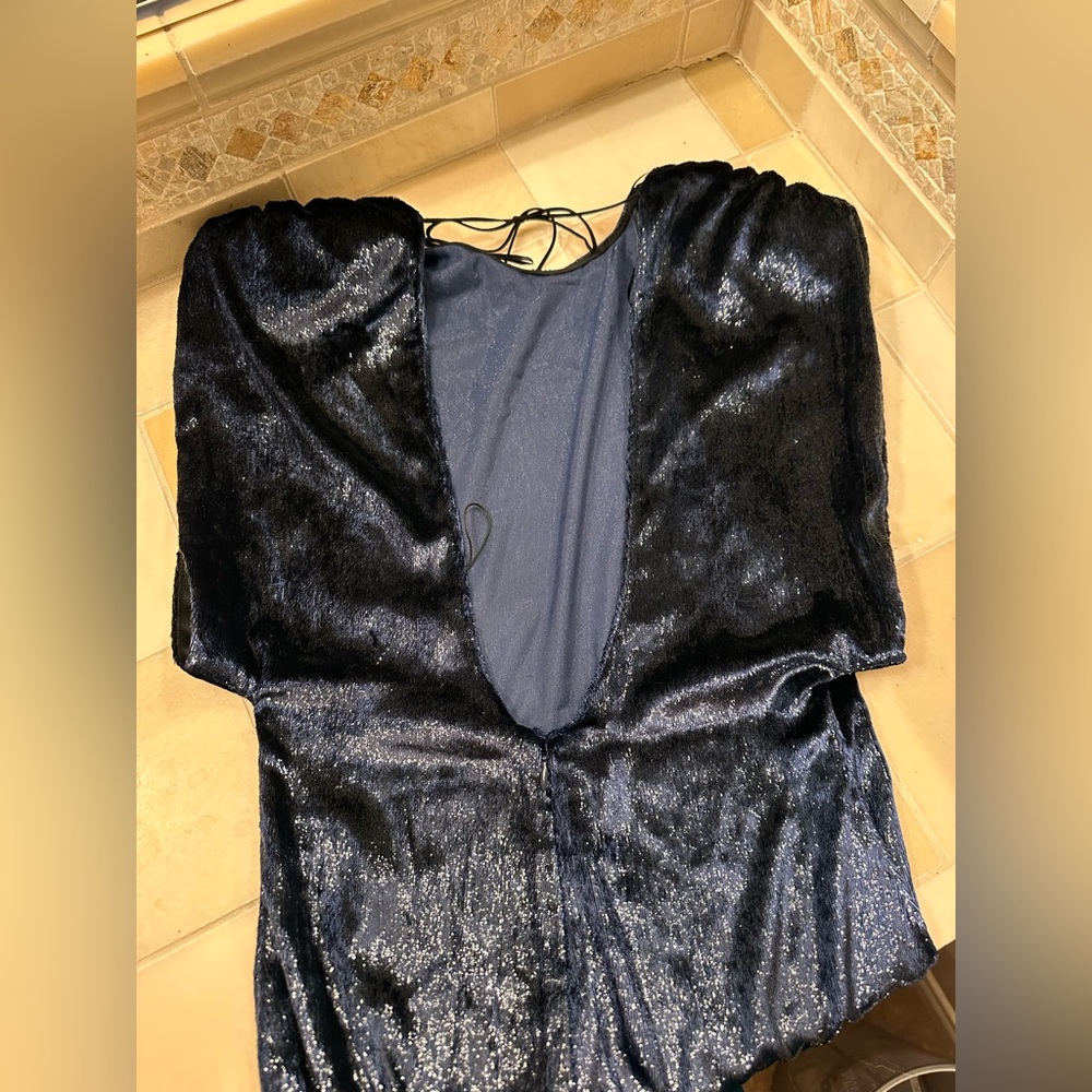 Zara Midnight Blue Velvet Midi Dress - Picture 5 of 6